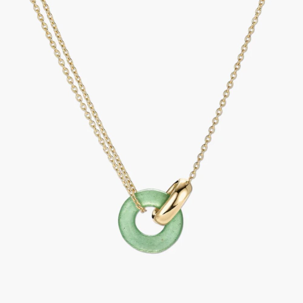 Mejuri 14K Gold Linked Green Aventurine Necklace – Adjustable 16–18” - Like New - Picture 3 of 7